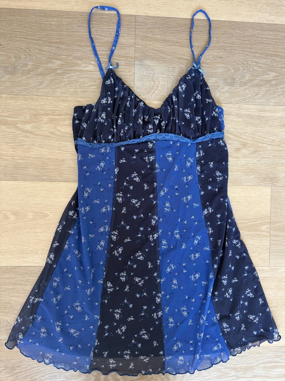 Urban Outfitters Blue Floral Mesh Y2K Slip Dress Small
